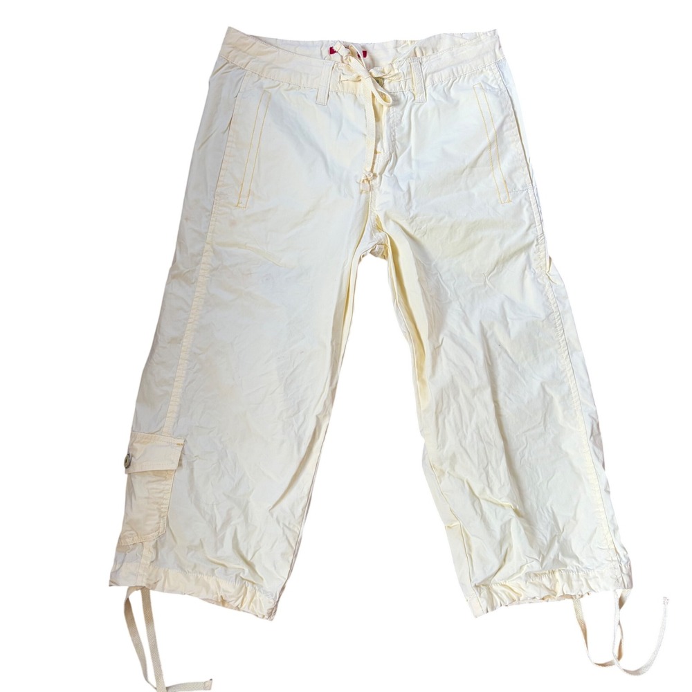 Vintage Y2K Union Bay Butter Yellow Cargo Capri Pants Cropped Utility Size 3